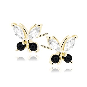 Cercei copii argint placati cu aur galben fluturas cu pietre negre Diamanti Z1946EG_WB-DIA (Argint 925‰ 0,8 g.)